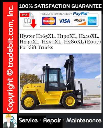 Thumbnail Hyster H165XL, H190XL, H210XL, H230XL, H250XL, H280XL (E007) Forklift Trucks Service Repair Manual Download ★