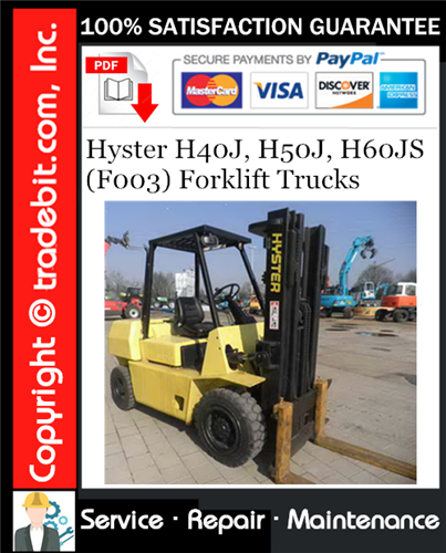 Thumbnail Hyster H40J, H50J, H60JS (F003) Forklift Trucks Service Repair Manual Download ★