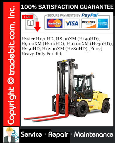 Thumbnail Hyster H170HD, H8.00XM (H190HD), H9.00XM (H210HD), H10.00XM (H230HD), H250HD, H12.00XM (H280HD) [F007] Heavy-Duty Forklifts Service Repair Manual Download ★
