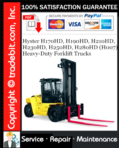 Thumbnail Hyster H170HD, H190HD, H210HD, H230HD, H250HD, H280HD (H007) Heavy-Duty Forklift Trucks Service Repair Manual Download ★