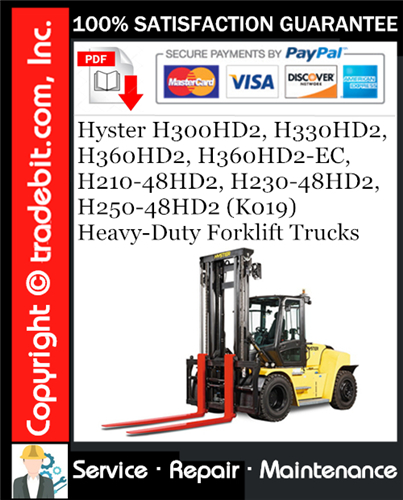 Thumbnail Hyster H300HD2, H330HD2, H360HD2, H360HD2-EC, H210-48HD2, H230-48HD2, H250-48HD2 (K019) Heavy-Duty Forklift Trucks Service Repair Manual Download ★