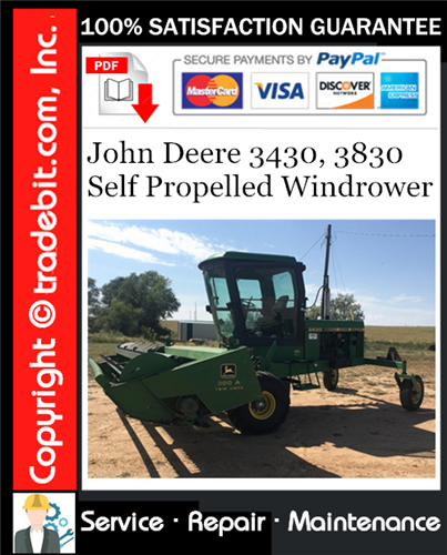 Thumbnail John Deere 3430, 3830 Self Propelled Windrower Service Repair Manual Download ★