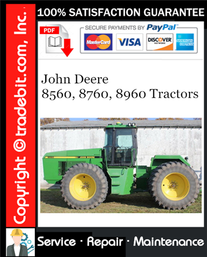 Thumbnail John Deere 8560, 8760, 8960 Tractors Repair Technical Manual Download ★