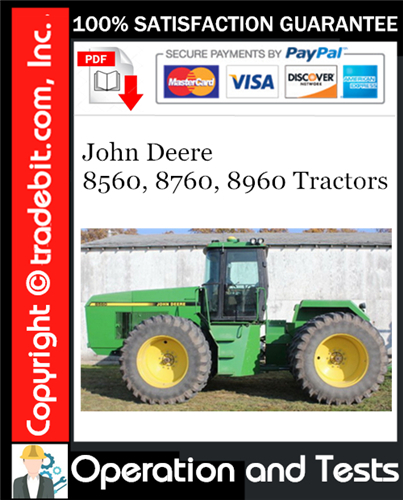 Thumbnail John Deere 8560, 8760, 8960 Tractors Operation and Tests Technical Manual Download ★
