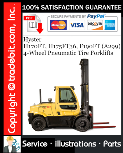 Thumbnail Hyster H170FT, H175FT36, F190FT (A299) 4-Wheel Pneumatic Tire Forklifts Parts Manual Download ★