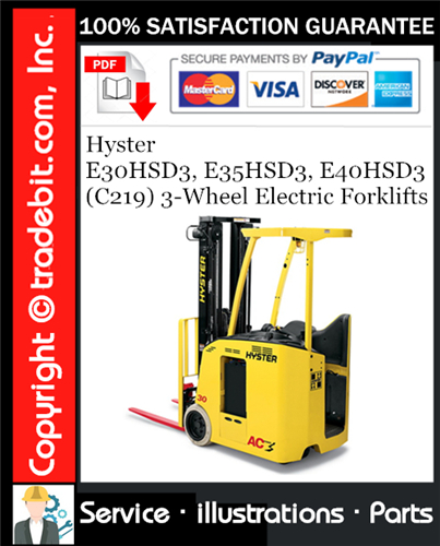 Thumbnail Hyster E30HSD3, E35HSD3, E40HSD3 (C219) 3-Wheel Electric Forklifts Parts Manual Download ★