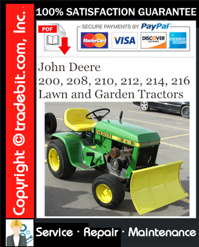 Product picture John Deere 200, 208, 210, 212, 214, 216 Lawn and Garden Tractors Service Repair Manual Download ★