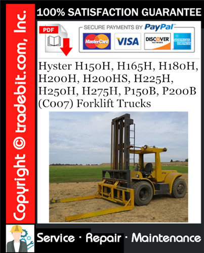 Product picture Hyster H150H, H165H, H180H, H200H, H200HS, H225H, H250H, H275H, P150B, P200B (C007) Forklift Trucks Service Repair Manual Download ★