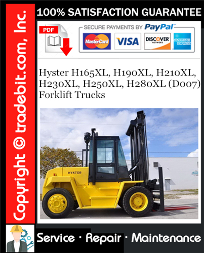 Product picture Hyster H165XL, H190XL, H210XL, H230XL, H250XL, H280XL (D007) Forklift Trucks Service Repair Manual Download ★