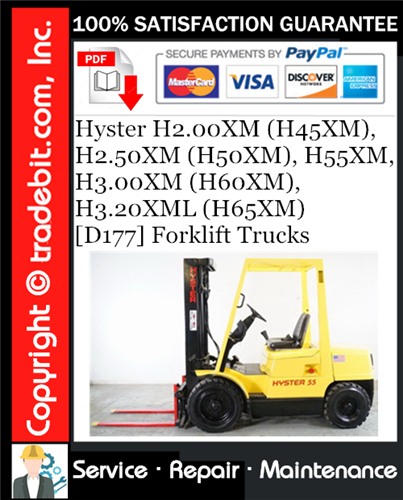 Product picture Hyster H2.00XM (H45XM), H2.50XM (H50XM), H55XM, H3.00XM (H60XM), H3.20XML (H65XM) [D177] Forklift Trucks Service Repair Manual Download ★