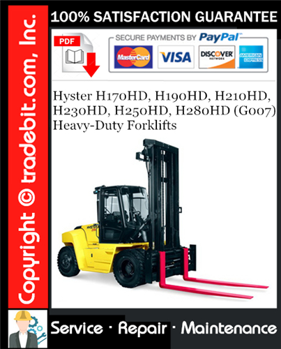 Product picture Hyster H170HD, H190HD, H210HD, H230HD, H250HD, H280HD (G007) Heavy-Duty Forklifts Service Repair Manual Download ★