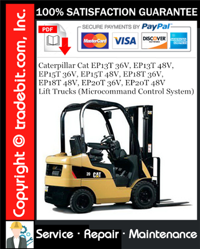 Product picture Caterpillar Cat EP13T 36V, EP13T 48V, EP15T 36V, EP15T 48V, EP18T 36V, EP18T 48V, EP20T 36V, EP20T 48V Lift Trucks (Microcommand Control System) Service Repair Manual Download ★