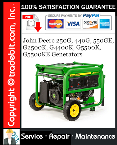 Product picture John Deere 250G, 440G, 550GE, G2500K, G4400K, G5500K, G5500KE Generators Service Repair Manual Download ★