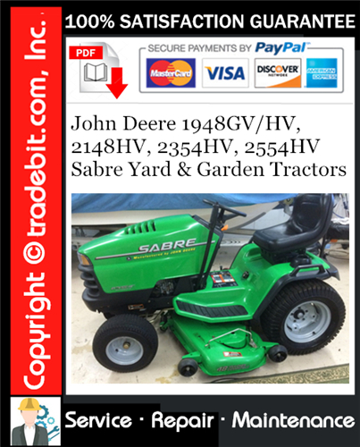 Product picture John Deere 1948GV/HV, 2148HV, 2354HV, 2554HV Sabre Yard & Garden Tractors Service Repair Manual Download ★