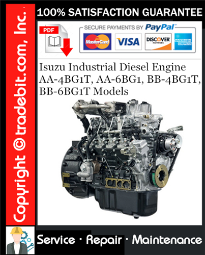 Product picture Isuzu Industrial Diesel Engine AA-4BG1T, AA-6BG1, BB-4BG1T, BB-6BG1T Models Service Repair Manual Download ★