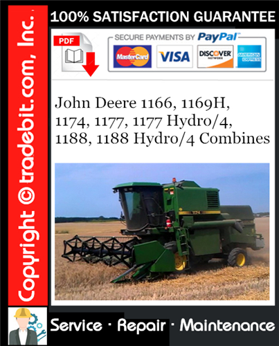 Product picture John Deere 1166, 1169H, 1174, 1177, 1177 Hydro/4, 1188, 1188 Hydro/4 Combines Service Repair Manual Download ★