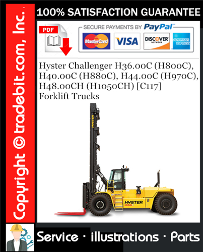 Product picture Hyster Challenger H36.00C (H800C), H40.00C (H880C), H44.00C (H970C), H48.00CH (H1050CH) [C117] Forklift Trucks Parts Manual Download ★