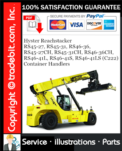 Product picture Hyster Reachstacker RS45-27, RS45-31, RS46-36, RS45-27CH, RS45-31CH, RS46-36CH, RS46-41L, RS46-41S, RS46-41LS (C222) Container Handlers Parts Manual Download ★