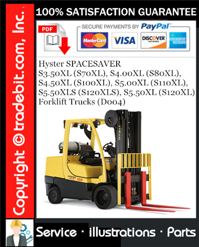Product picture Hyster SPACESAVER S3.50XL (S70XL), S4.00XL (S80XL), S4.50XL (S100XL), S5.00XL (S110XL), S5.50XLS (S120XLS), S5.50XL (S120XL) Forklift Trucks Parts Manual Download (D004) ★