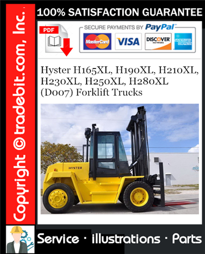 Product picture Hyster H165XL, H190XL, H210XL, H230XL, H250XL, H280XL (D007) Forklift Trucks Parts Manual Download ★