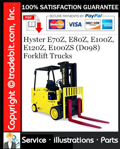 Product picture Hyster E70Z, E80Z, E100Z, E120Z, E100ZS (D098) Forklift Trucks Parts Manual Download ★