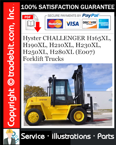 Product picture Hyster CHALLENGER H165XL, H190XL, H210XL, H230XL, H250XL, H280XL (E007) Forklift Trucks Parts Manual Download ★