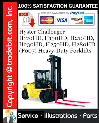 Product picture Hyster Challenger H170HD, H190HD, H210HD, H230HD, H250HD, H280HD (F007) Heavy-Duty Forklifts Parts Manual Download ★