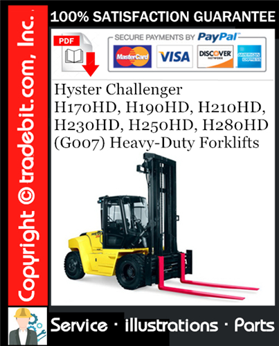 Product picture Hyster Challenger H170HD, H190HD, H210HD, H230HD, H250HD, H280HD (G007) Heavy-Duty Forklifts Parts Manual Download ★