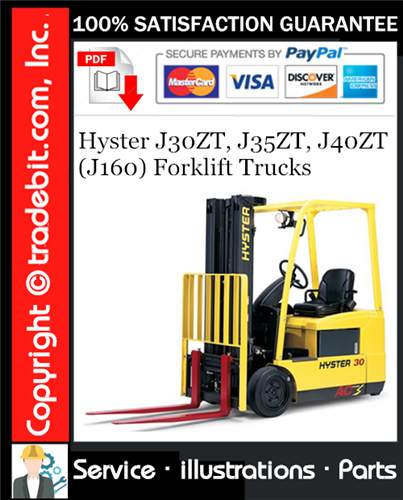 Product picture Hyster J30ZT, J35ZT, J40ZT (J160) Forklift Trucks Parts Manual Download ★