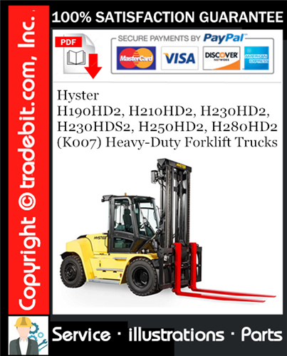 Product picture Hyster H190HD2, H210HD2, H230HD2, H230HDS2, H250HD2, H280HD2 (K007) Heavy-Duty Forklift Trucks Parts Manual Download ★