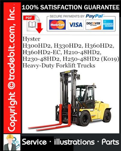 Product picture Hyster H300HD2, H330HD2, H360HD2, H360HD2-EC, H210-48HD2, H230-48HD2, H250-48HD2 (K019) Heavy-Duty Forklift Trucks Parts Manual Download ★