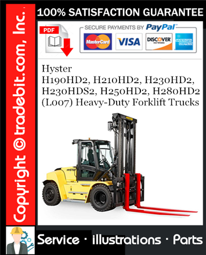 Product picture Hyster H190HD2, H210HD2, H230HD2, H230HDS2, H250HD2, H280HD2 (L007) Heavy-Duty Forklift Trucks Parts Manual Download ★