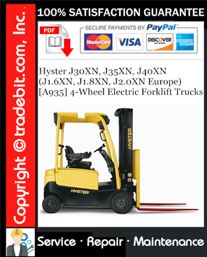 Product picture Hyster J30XN, J35XN, J40XN (J1.6XN, J1.8XN, J2.0XN Europe) [A935] 4-Wheel Electric Forklift Trucks Service Repair Manual Download ★