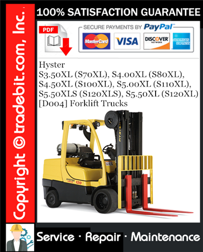 Product picture Hyster S3.50XL (S70XL), S4.00XL (S80XL), S4.50XL (S100XL), S5.00XL (S110XL), S5.50XLS (S120XLS), S5.50XL (S120XL) [D004] Forklift Trucks Service Repair Manual Download ★